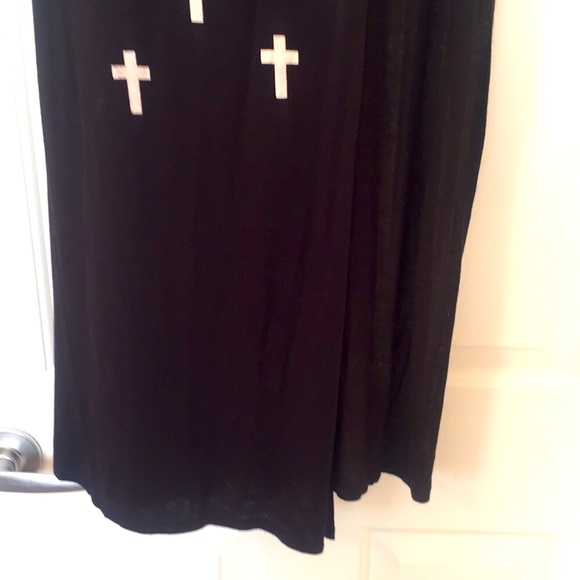 inluv Black Long Skirt, White crosses, side slit M - Picture 3 of 9